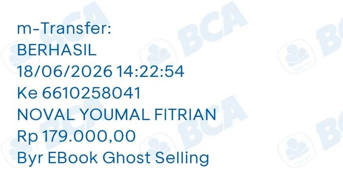 Bukti transfer pembelian buku Ghost Selling — BCA m-Transfer